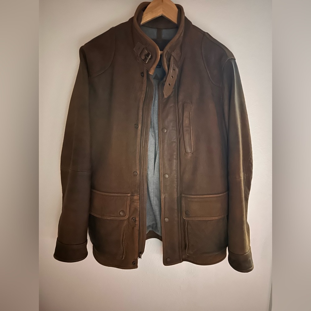 Roundtree & Yorke Brown Leather Military Jacket